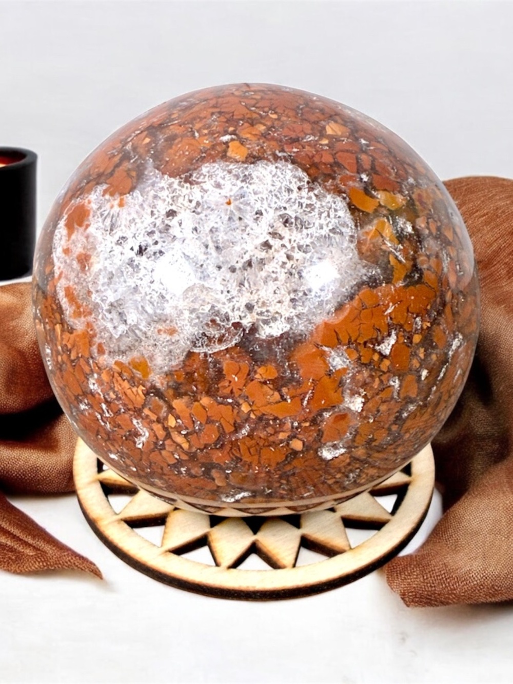 Desert Jasper Sphere with Sparkling Druzy Pocket